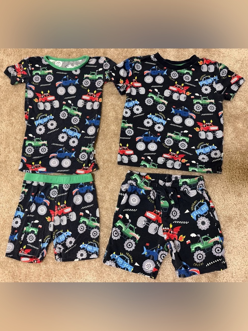 Little Sleepies Monster Trucks 4T bundle: short set pjs & play line short set